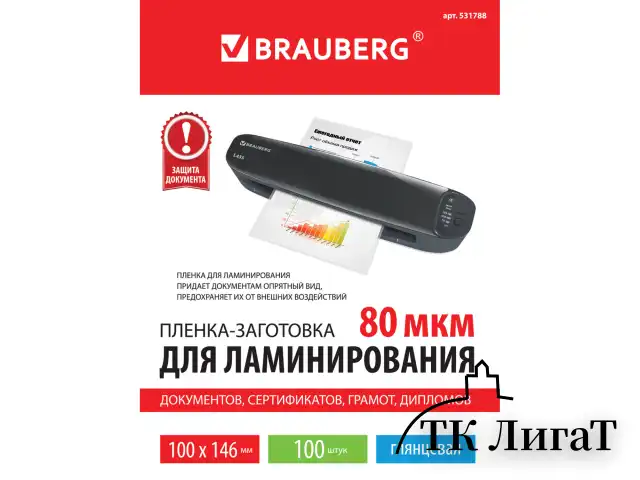 Пленки-заготовки для ламинирования МАЛОГО ФОРМАТА (100х146 мм), КОМПЛЕКТ 100 шт., 80 мкм, BRAUBERG, 531788