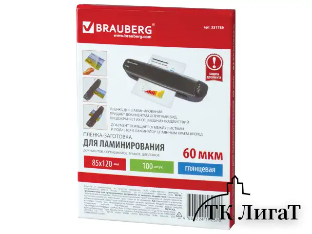 Пленки-заготовки для ламинирования МАЛОГО ФОРМАТА (85х120 мм), КОМПЛЕКТ 100 шт., 60 мкм, BRAUBERG, 531789