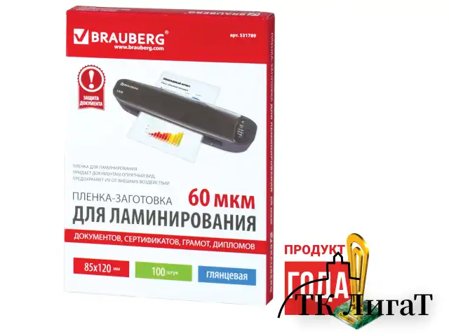 Пленки-заготовки для ламинирования МАЛОГО ФОРМАТА (85х120 мм), КОМПЛЕКТ 100 шт., 60 мкм, BRAUBERG, 531789