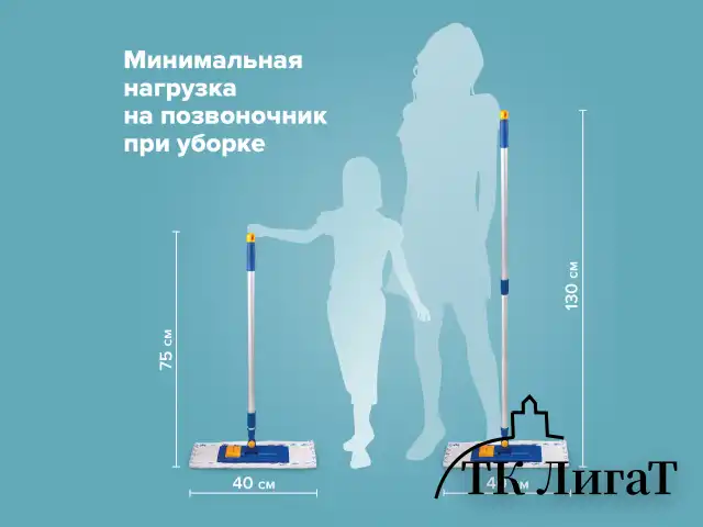 Швабра с флаундером 40 см, телескопический черенок 130 см, резьба 1,6 см, микрофибра/абразив (ТИП К), LAIMA, 601462