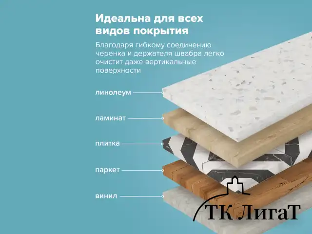 Швабра с флаундером 40 см, телескопический черенок 130 см, резьба 1,6 см, микрофибра/абразив (ТИП К), LAIMA, 601462