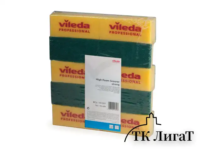 Губки VILEDA "Виледа", комплект 10 шт., для любых поверхностей, желтые, зеленый абразив, 7х15 см, 101397