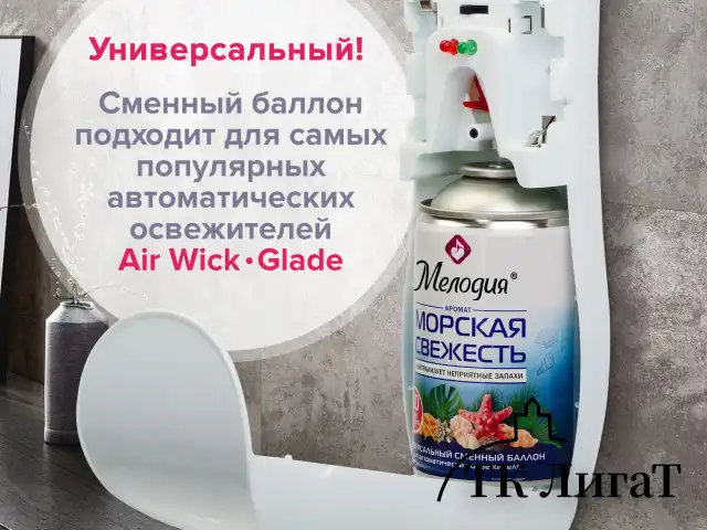 Сменный баллон 250 мл МЕЛОДИЯ "Морская свежесть", для автоматических освежителелей, универсальный, 605226