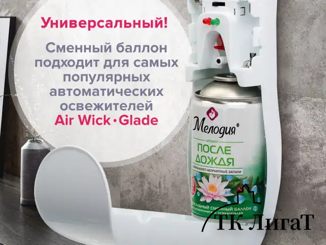 Сменный баллон 250 мл МЕЛОДИЯ "После дождя", для автоматических освежителей, универсальный, 605227