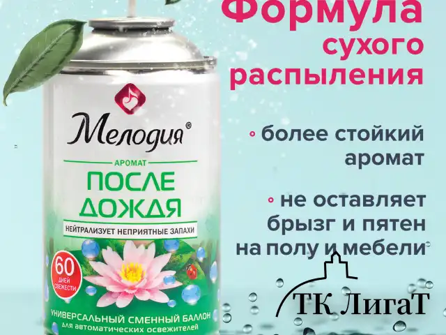 Сменный баллон 250 мл МЕЛОДИЯ "После дождя", для автоматических освежителей, универсальный, 605227