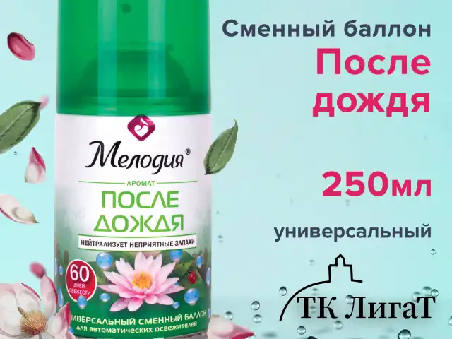 Сменный баллон 250 мл МЕЛОДИЯ "После дождя", для автоматических освежителей, универсальный, 605227