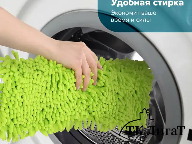 Швабра с флаундером 40 см, черенок 110 см евро, насадка МОП микрофибра СИНЕЛЬ, индивидуальная упаковка пакет, ЛЮБАША, 606313