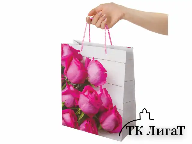 Пакет подарочный 26x12,7x32,4 см, ЗОЛОТАЯ СКАЗКА "Розовые розы", ламинированный, 606582