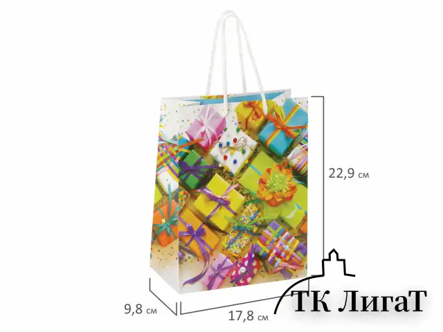Пакет подарочный 17,8x9,8x22,9 см, ЗОЛОТАЯ СКАЗКА "Яркие подарки", ламинированный, 606591