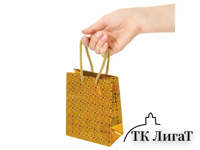 Пакет подарочный 11,4x6,4x14,6 см, ЗОЛОТАЯ СКАЗКА голография, ассорти 4 цвета, 606605