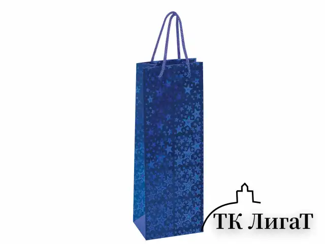 Пакет подарочный для бутылки 13x8,5x36 см, ЗОЛОТАЯ СКАЗКА голография, ассорти 4 цвета, 606608
