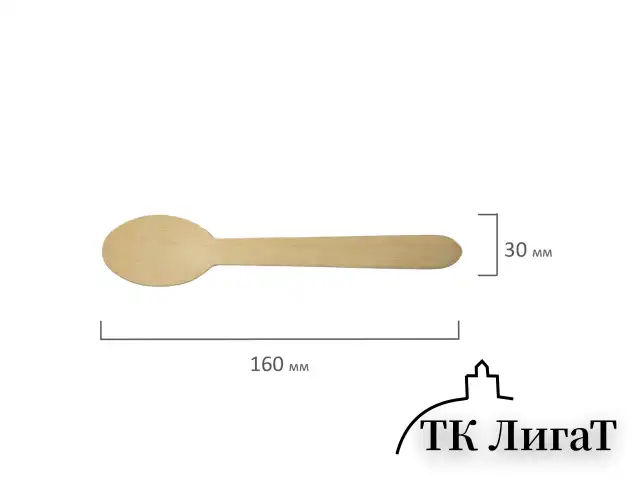 Ложка одноразовая деревянная 160 мм, КОМПЛЕКТ 100 шт., БЕЛЫЙ АИСТ, 607573, 61
