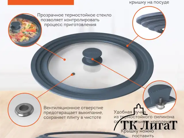 Крышка для любой сковороды и кастрюли универсальная 3 размера (22-24-26 см) антрацит, DASWERK, 607586