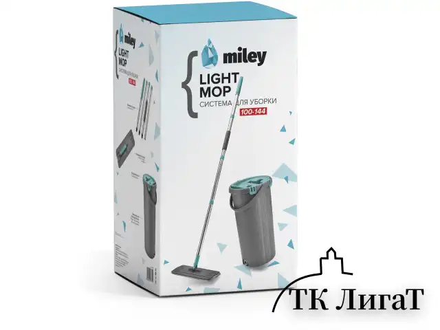 Швабра с отжимом и двухкамерным ведром 8 л/7 л, набор для уборки MILEY LIGHT, насадка 607751, 100-144