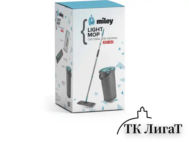 Швабра с отжимом и двухкамерным ведром 8 л/7 л, набор для уборки MILEY LIGHT, насадка 607751, 100-144