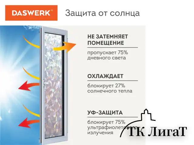Пленка на окно самоклеящаяся статическая БЕЗ КЛЕЯ, солнцезащитная, 45х150 см, "Витраж", DASWERK, 607968