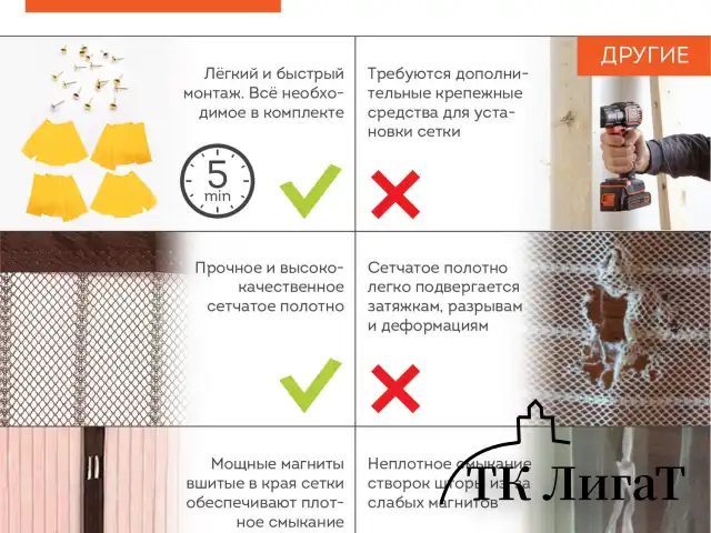 Москитная сетка дверная на магнитах 100х210 см, антимоскитная, коричневая, DASWERK, 607986