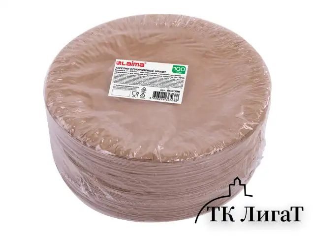Тарелка одноразовая крафт бумажная 230 мм, КОМПЛЕКТ 100 штук, LAIMA ECO CRAFT, 608088