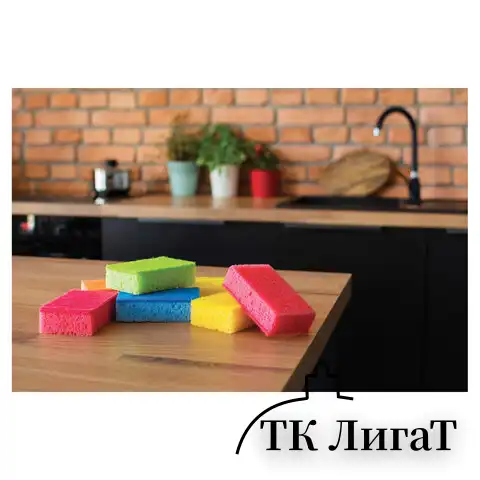 Губки бытовые MAXI, 3х10х7 см, КОМПЛЕКТ 6+1 шт., поролон/абразив, для посуды/уборки, COLOR, YORK, 30180