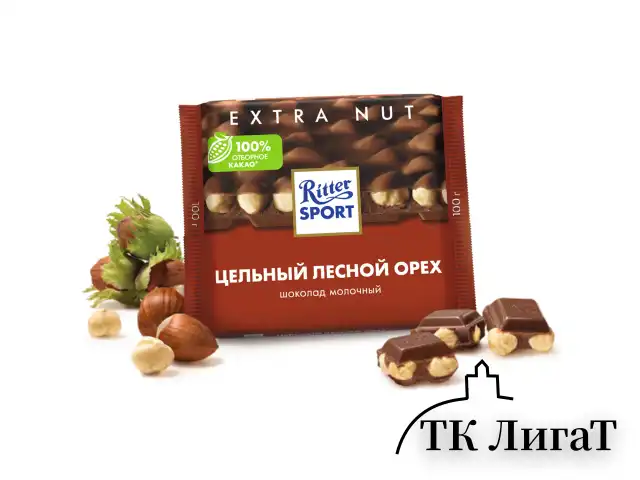 Шоколад RITTER SPORT "Extra Nut", молочный, с цельным лесным орехом, 100 г, Германия, 7006