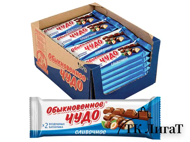Шоколадный батончик вафельный СЛАВЯНКА "Обыкновенное чудо", сливочный, 55 г, пакет, 30661