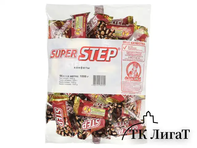 Конфеты шоколадные СЛАВЯНКА "Super Step" двухслойные, нуга с арахисом, 1000 г, пакет, 20465