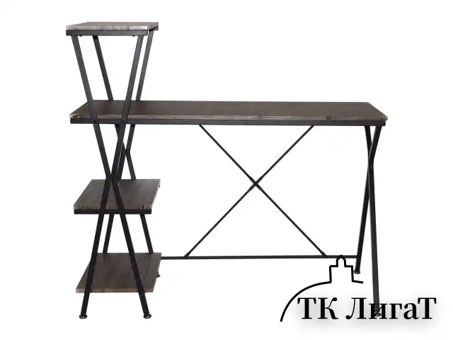Стол на металлокаркасе BRABIX "LOFT CD-004", 1200х535х1110 мм, 3 полки, цвет морёный дуб, 641218