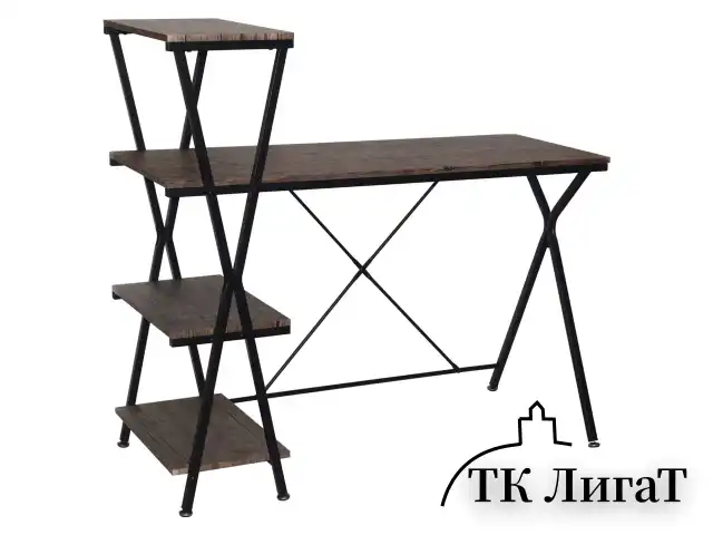 Стол на металлокаркасе BRABIX "LOFT CD-004", 1200х535х1110 мм, 3 полки, цвет морёный дуб, 641218