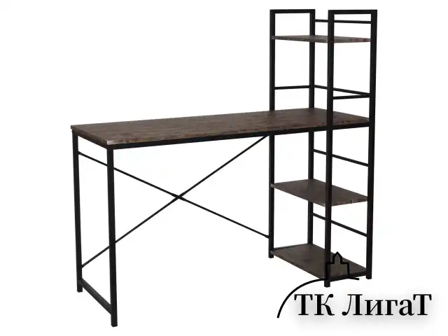Стол на металлокаркасе BRABIX "LOFT CD-005", 1200х520х1200 мм, 3 полки, цвет морёный дуб, 641221