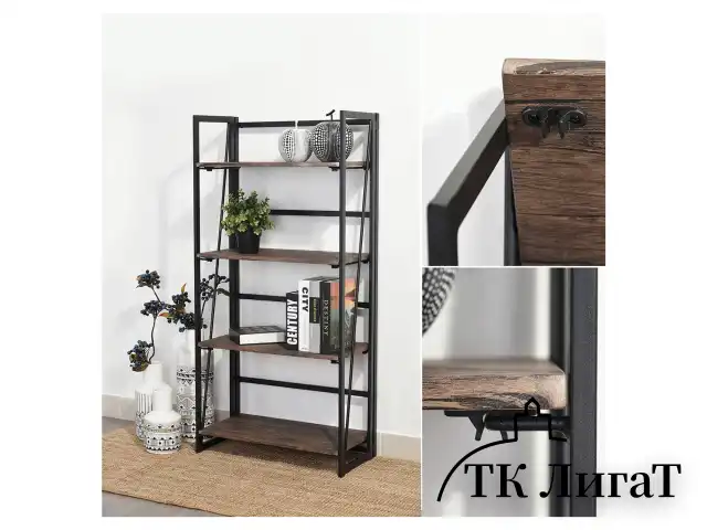 Стеллаж на металлокаркасе "BRABIX LOFT SH-001", 600х300х1250 мм, складной, цвет морёный дуб, 641228