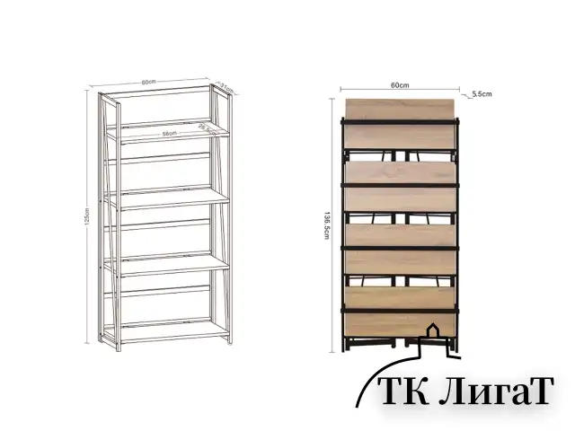 Стеллаж на металлокаркасе "BRABIX LOFT SH-001", 600х300х1250 мм, складной, цвет морёный дуб, 641228