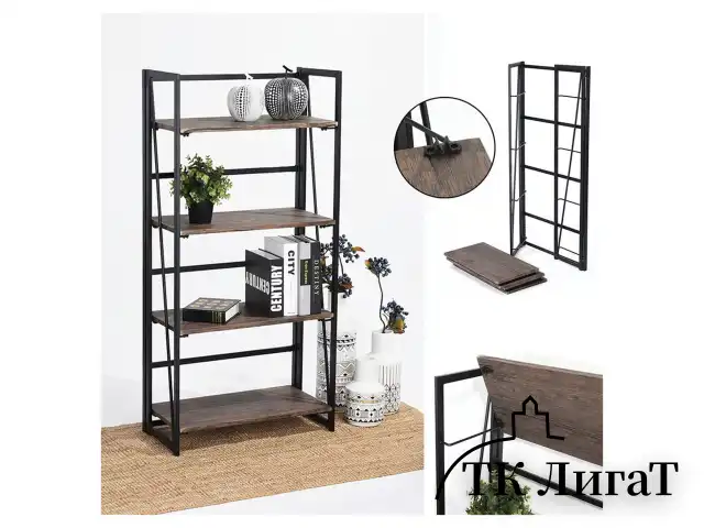 Стеллаж на металлокаркасе "BRABIX LOFT SH-001", 600х300х1250 мм, складной, цвет морёный дуб, 641228