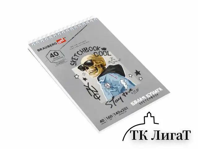 Скетчбук, белая бумага 160 г/м2, 140х201 мм, 40 л., гребень, подложка, BRAUBERG ART, "Микс", 115071