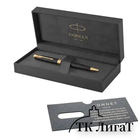 Ручка шариковая PARKER "Sonnet Core Matt Black GT", черный матовый лак, позолота, черная, 1931519