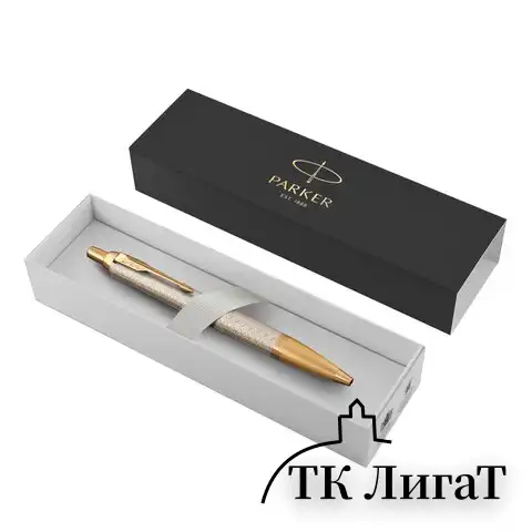 Ручка шариковая PARKER "IM Premium Warm Silver GT", корпус матовое серебро, позолота, синяя, 1931687