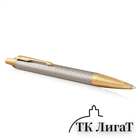 Ручка шариковая PARKER "IM Premium Warm Silver GT", корпус матовое серебро, позолота, синяя, 1931687