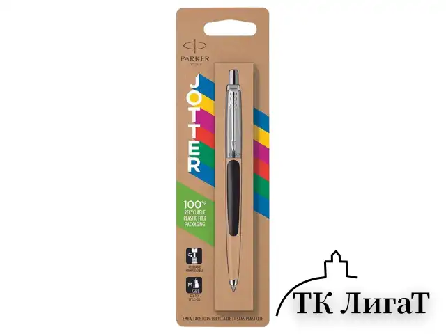 Ручка шариковая PARKER "Jotter Plastic CT", корпус черный, детали нержавеющая сталь, блистер, синяя, 2096873