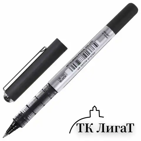 Ручка-роллер Uni-Ball Eye, ЧЕРНАЯ, корпус серебро, узел 0,5 мм, линия 0,3 мм, UB-150 BLACK
