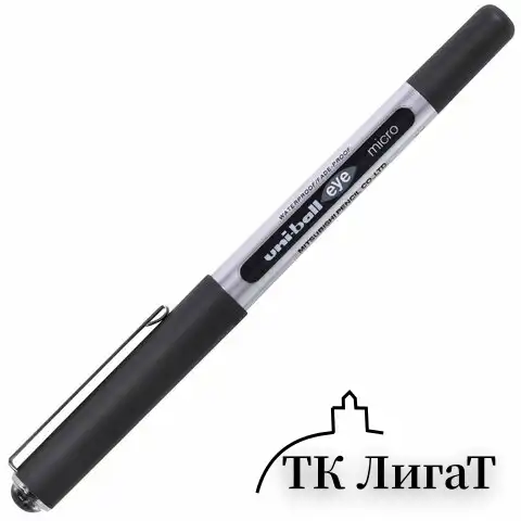 Ручка-роллер Uni-Ball Eye, ЧЕРНАЯ, корпус серебро, узел 0,5 мм, линия 0,3 мм, UB-150 BLACK