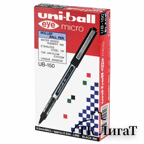 Ручка-роллер Uni-Ball Eye, ЧЕРНАЯ, корпус серебро, узел 0,5 мм, линия 0,3 мм, UB-150 BLACK