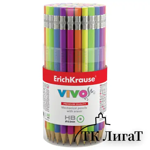 Карандаш механический 0,5 мм, ERICH KRAUSE "Vivo", ластик, корпус ассорти неон, 45023