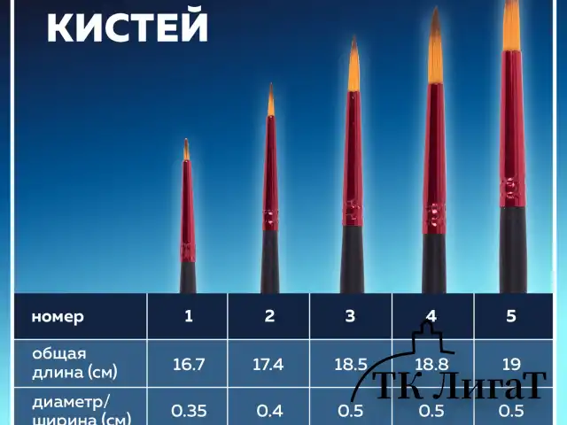 Кисти BRAUBERG PREMIUM, набор 5 шт. (синтетика, круглая № 1, 2, 3, 4, 5), блистер, 201025