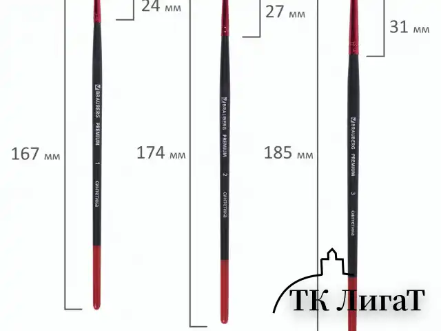 Кисти BRAUBERG PREMIUM, набор 5 шт. (синтетика, круглая № 1, 2, 3, 4, 5), блистер, 201025