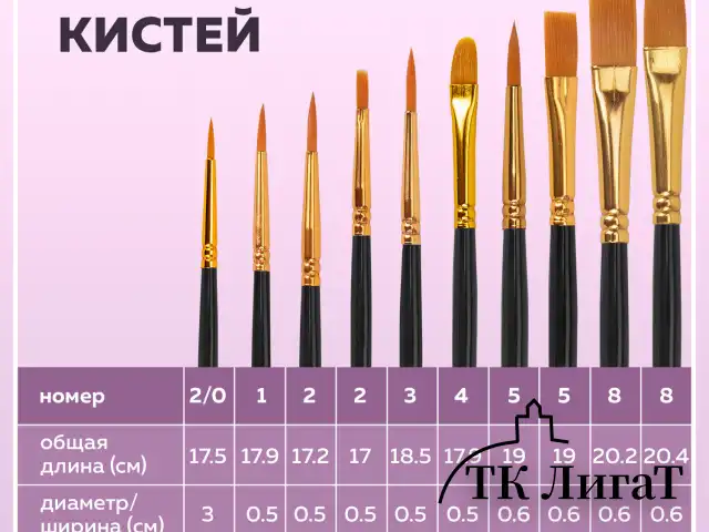 Кисти синтетика BRAUBERG, НАБОР 10 шт., черные (Круглые; Овальные; Плоские; Лайнеры), 201028