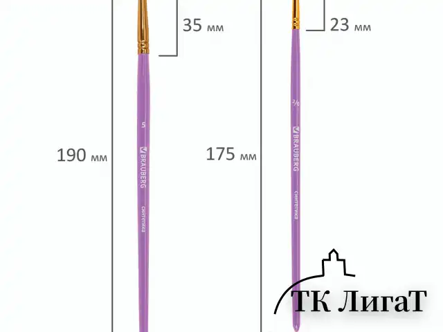 Кисти синтетика BRAUBERG, НАБОР 10 шт., фиолетовые (Круглые; Овальные; Плоские; Лайнеры), 201029