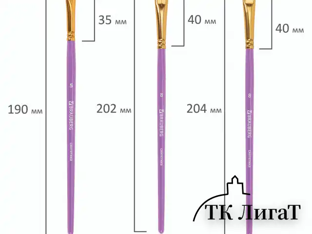Кисти синтетика BRAUBERG, НАБОР 10 шт., фиолетовые (Круглые; Овальные; Плоские; Лайнеры), 201029