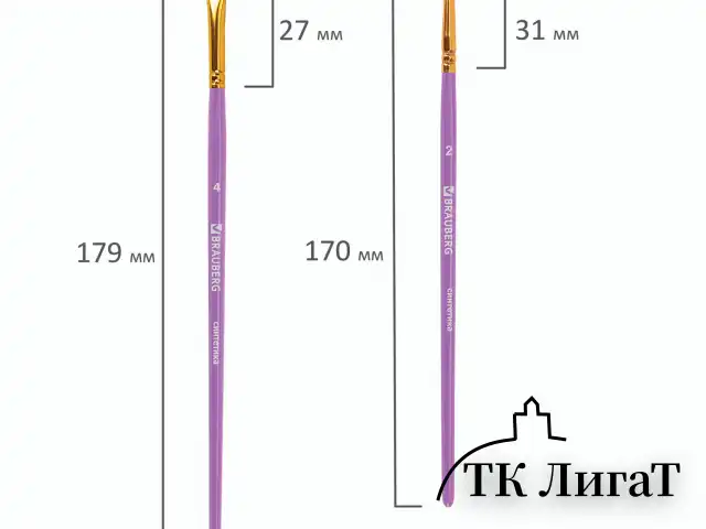 Кисти синтетика BRAUBERG, НАБОР 10 шт., фиолетовые (Круглые; Овальные; Плоские; Лайнеры), 201029