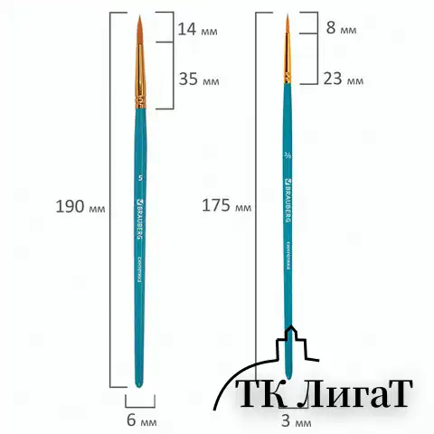 Кисти синтетика BRAUBERG, НАБОР 10 шт., синие (Круглые; Овальные; Плоские; Лайнеры), 201030