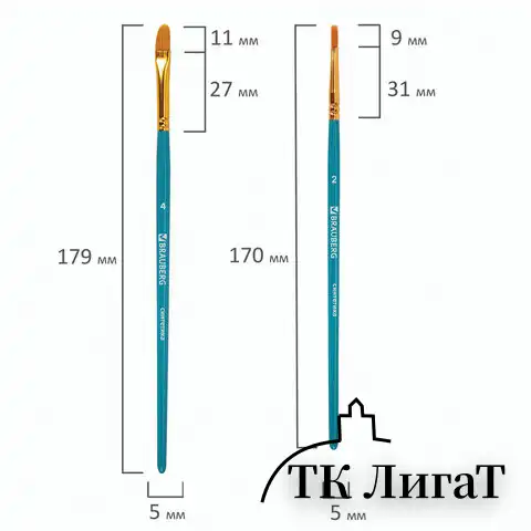 Кисти синтетика BRAUBERG, НАБОР 10 шт., синие (Круглые; Овальные; Плоские; Лайнеры), 201030
