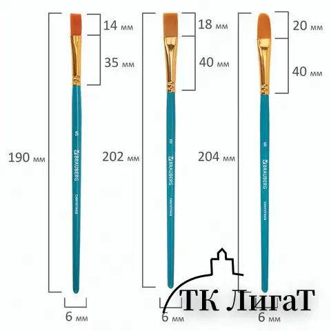 Кисти синтетика BRAUBERG, НАБОР 10 шт., синие (Круглые; Овальные; Плоские; Лайнеры), 201030